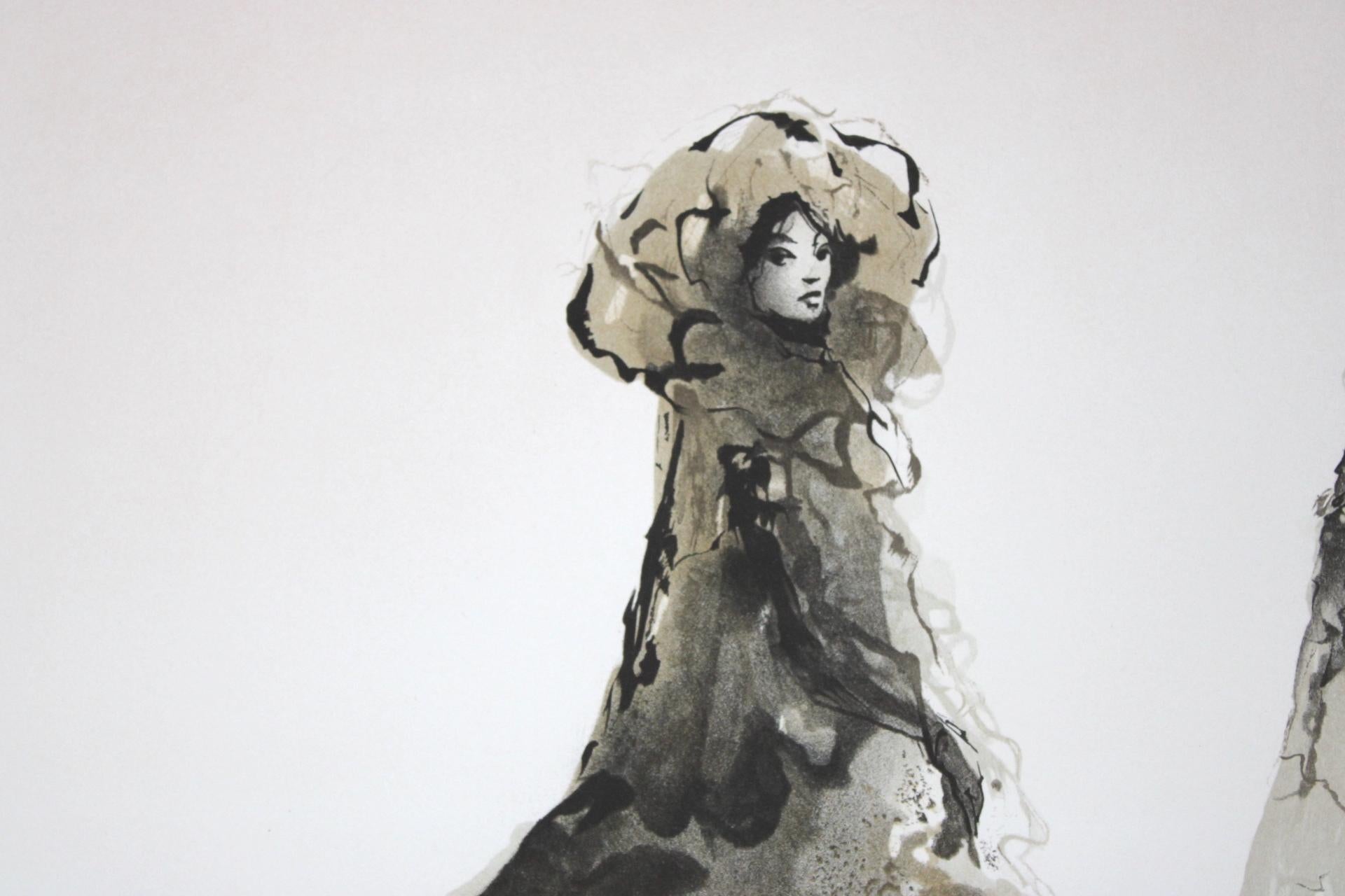 The Bystanders - Hand-signed numbered lithograph Leonor Fini Surrealist, 1975 For Sale 1