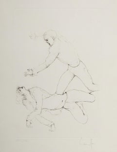 The Fight, Surrealist Etching by Leonor Fini