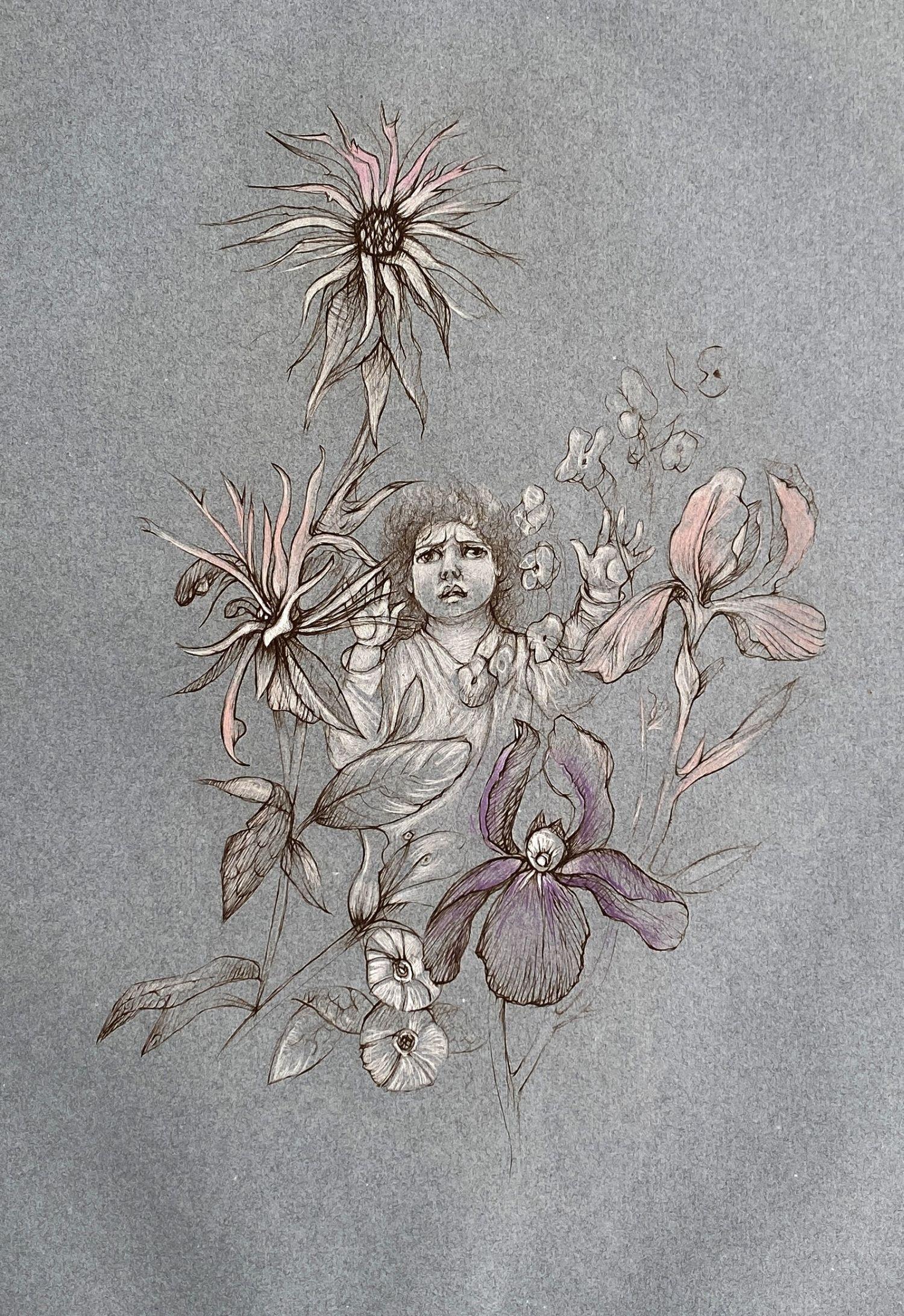 Young Girl With Flowers – Junges Mädchen mit Blumen – Original-Radierung, handsigniert und nummeriert  – Print von Leonor Fini