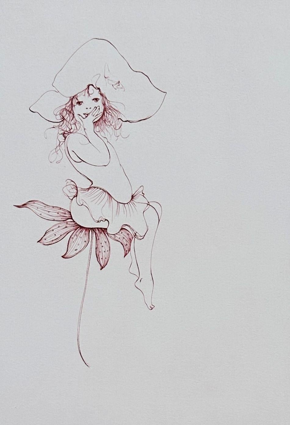 Young Lady With Flower - Original Etching Hand Signed & Numbered - Surrealist Print by Leonor Fini