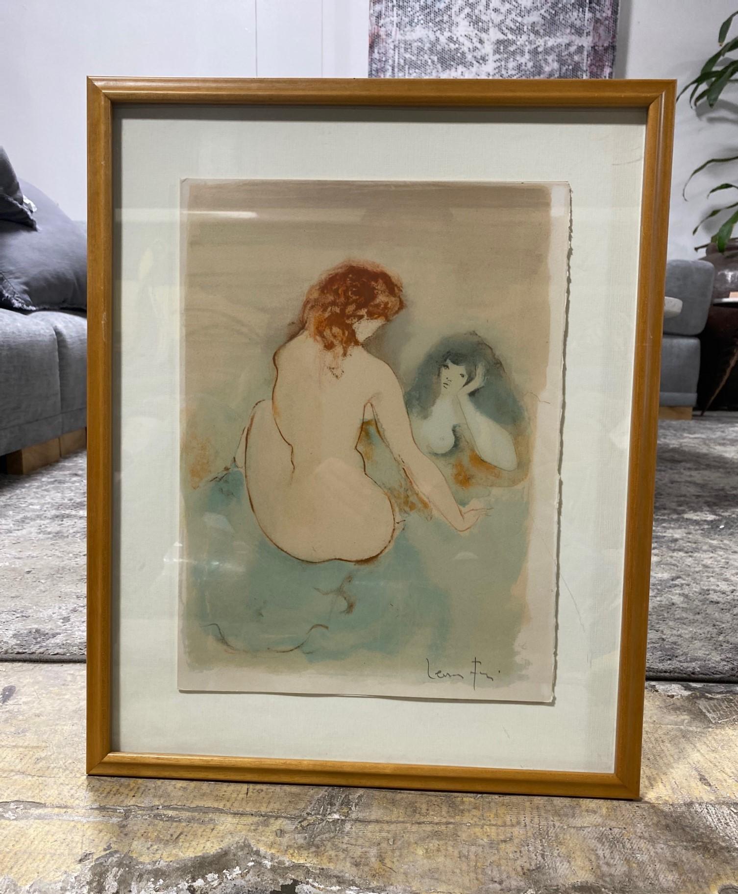A beautiful lithographic print by Argentinian-born Italian surrealist painter, designer, illustrator, and author Leonor Fini titled 
