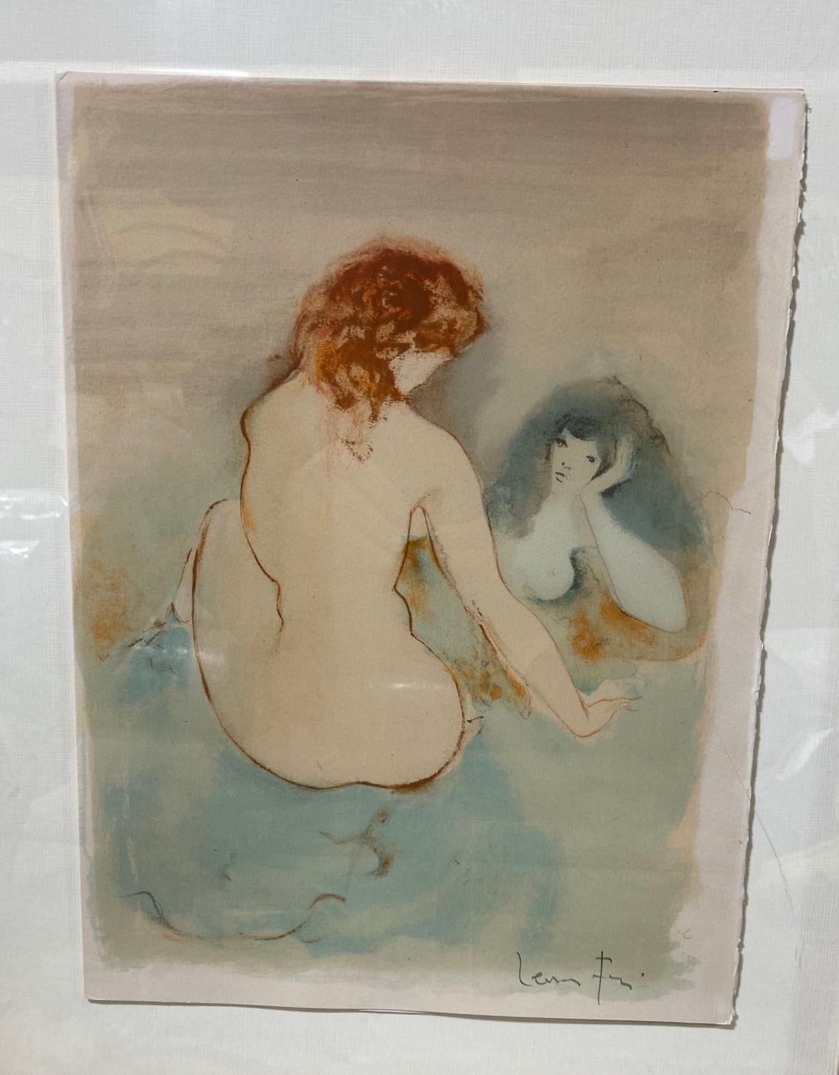 Mid-Century Modern  Magnifique lithographie encadrée « Deux Femmes » signée Leonor Fini, vers 1970 en vente