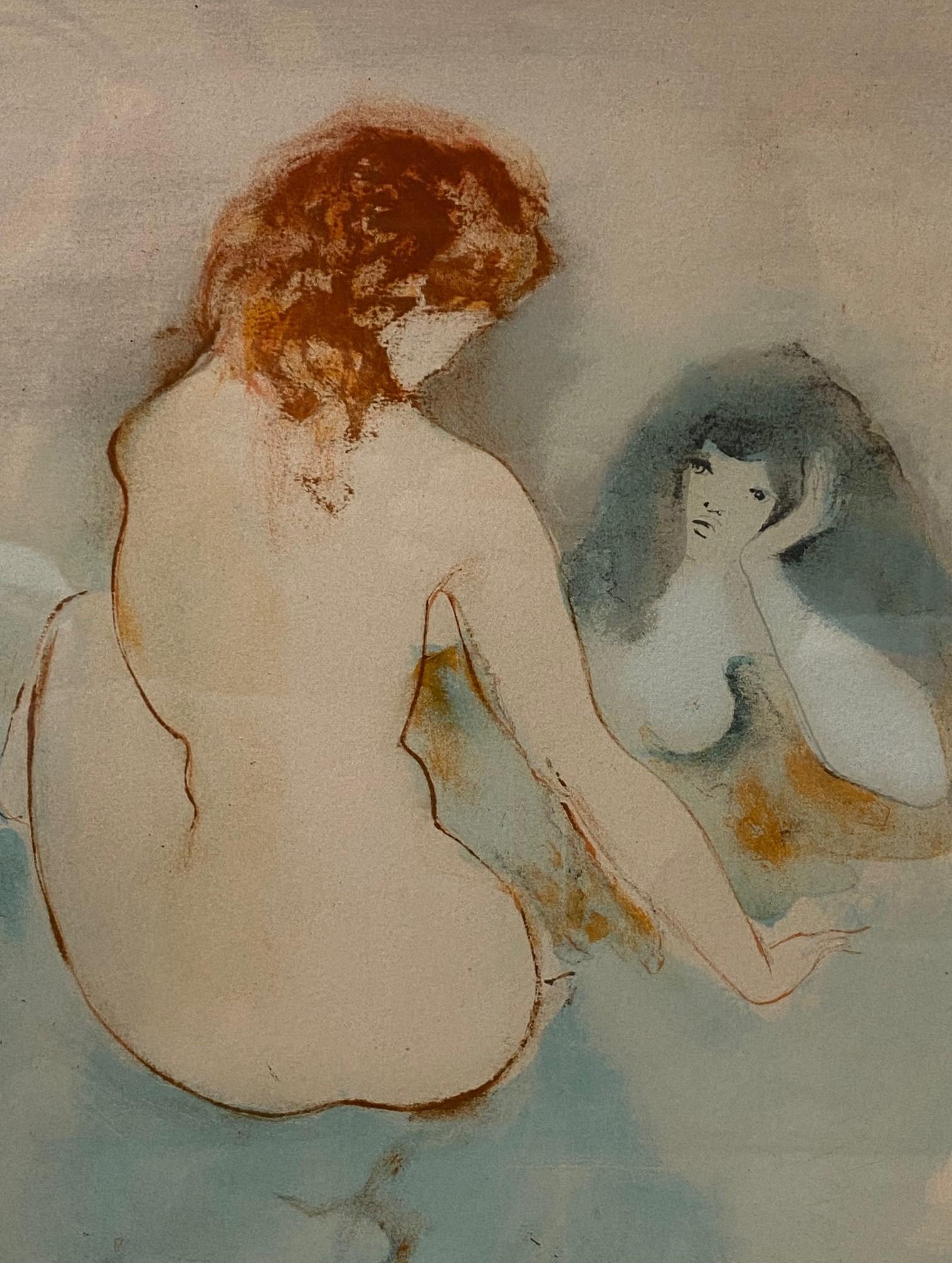 Fin du 20e siècle  Magnifique lithographie encadrée « Deux Femmes » signée Leonor Fini, vers 1970 en vente