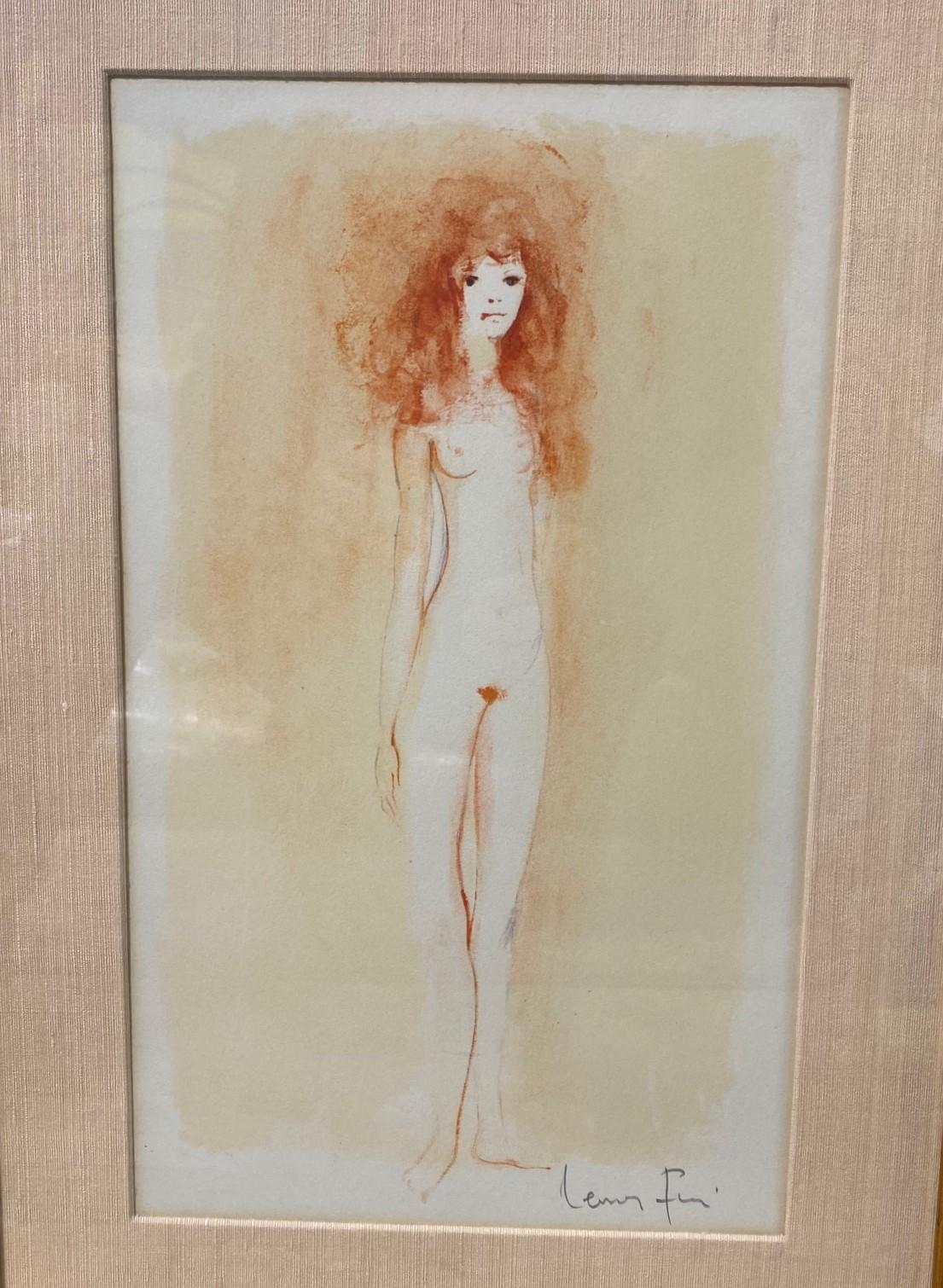 Mid-Century Modern Leonor Fini Signed Framed Lithograh Print Femme Avec Cheveux Rouge, circa 1970s For Sale