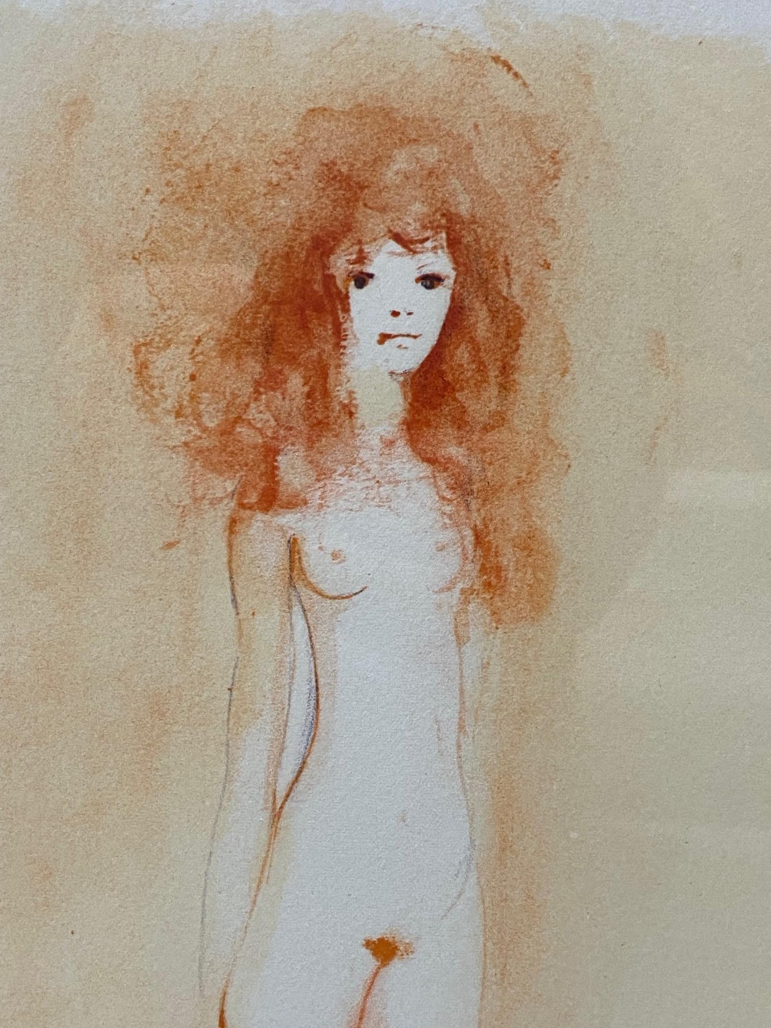 European Leonor Fini Signed Framed Lithograh Print Femme Avec Cheveux Rouge, circa 1970s For Sale