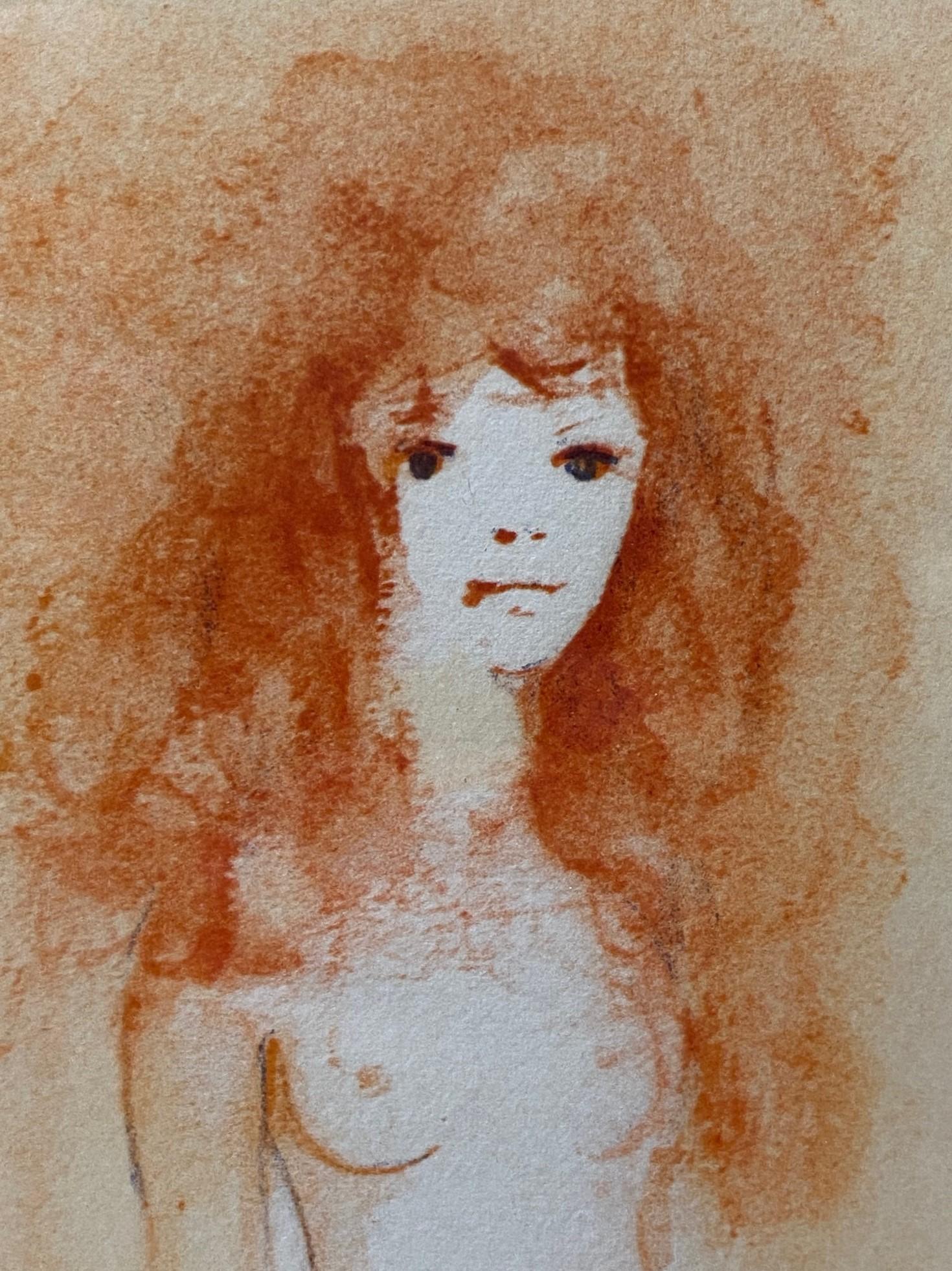 Late 20th Century Leonor Fini Signed Framed Lithograh Print Femme Avec Cheveux Rouge, circa 1970s For Sale