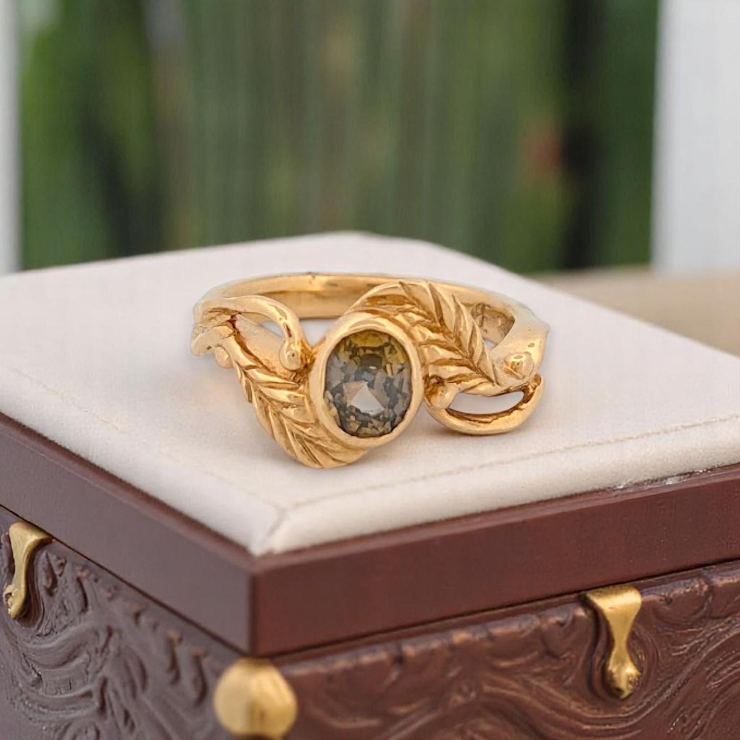 Leontine 14k Yellow Gold Sapphire Ring Size 7.5 Elegant Blue Gemstone Ring Neuf - En vente à Greeneville, TN