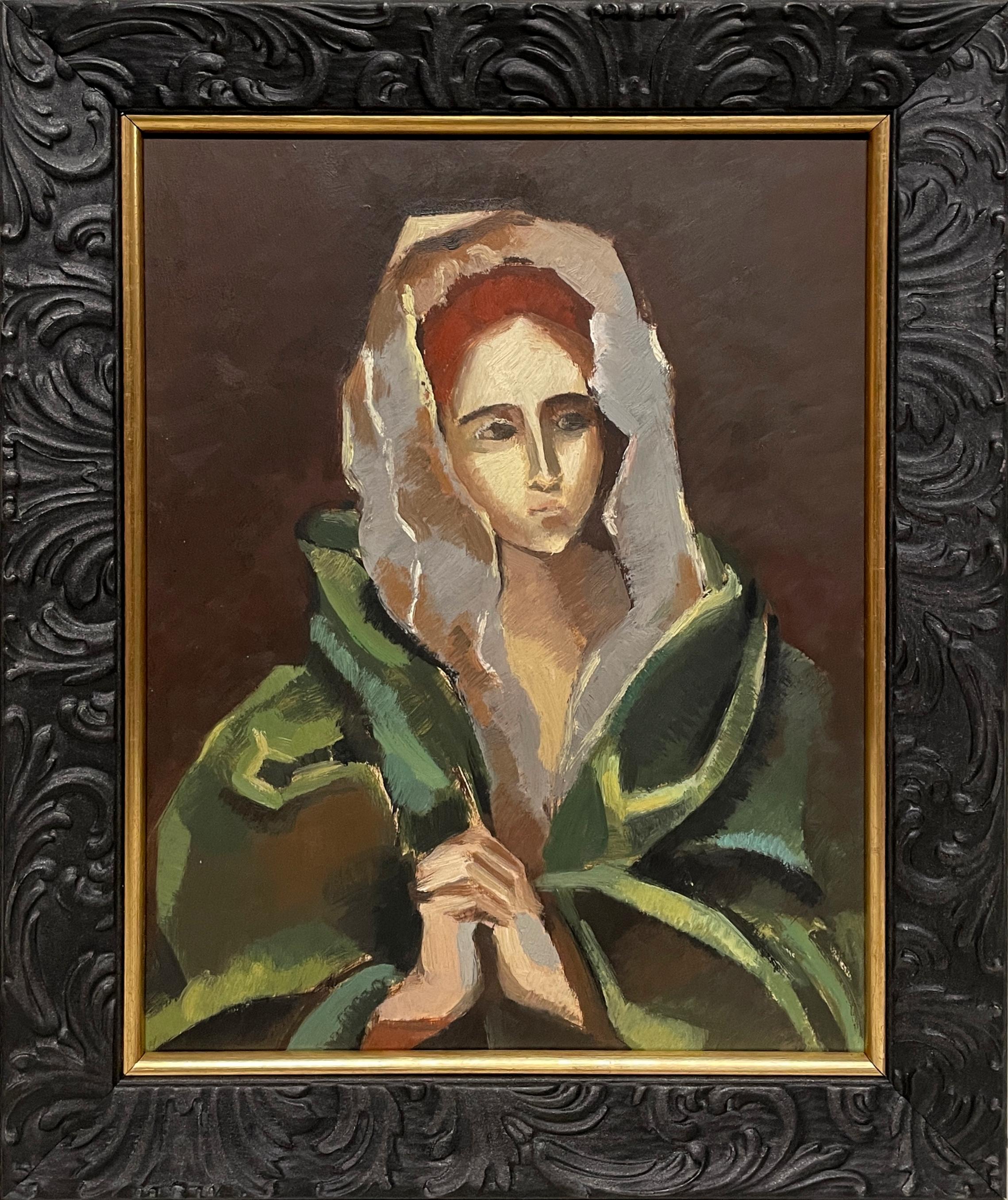 Leontine E. Wallace Portrait Painting - A Striking 1930s Portrayal of El Greco's Renaissance Masterpiece, Mater Dolorosa