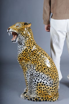 Large Italian Ceramic Cheetah, 1970s Hollywood Regency