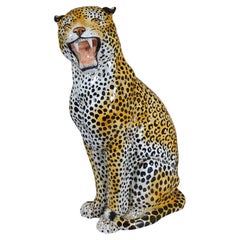 Large Italian Ceramic Cheetah, 1970s Hollywood Regency