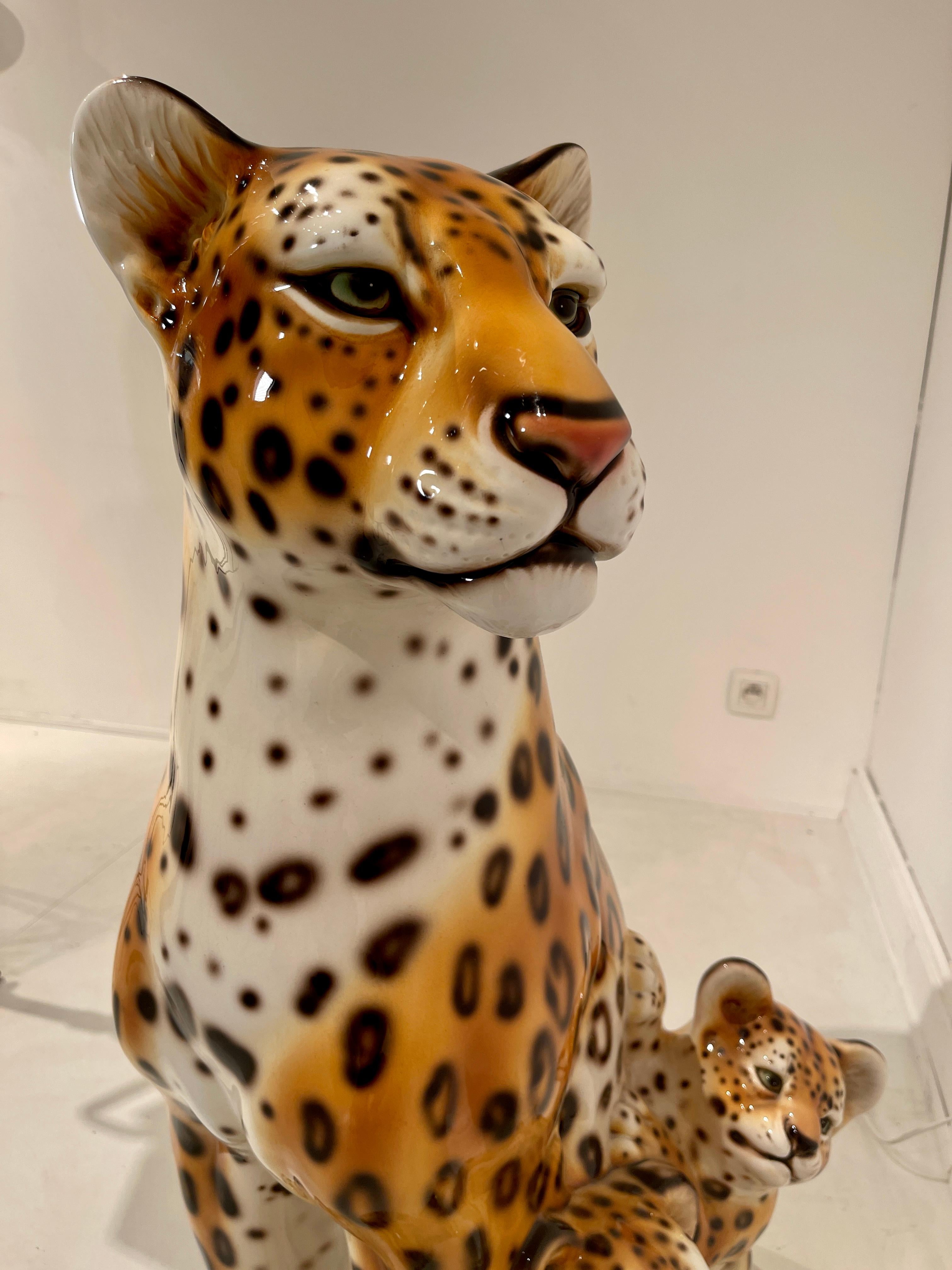 Porcelain Leopard and Her Cubs by Capo Di Monte