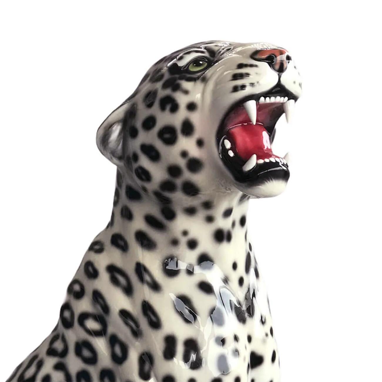 Hand-Crafted Leopard Black and White Left Sculpture For Sale