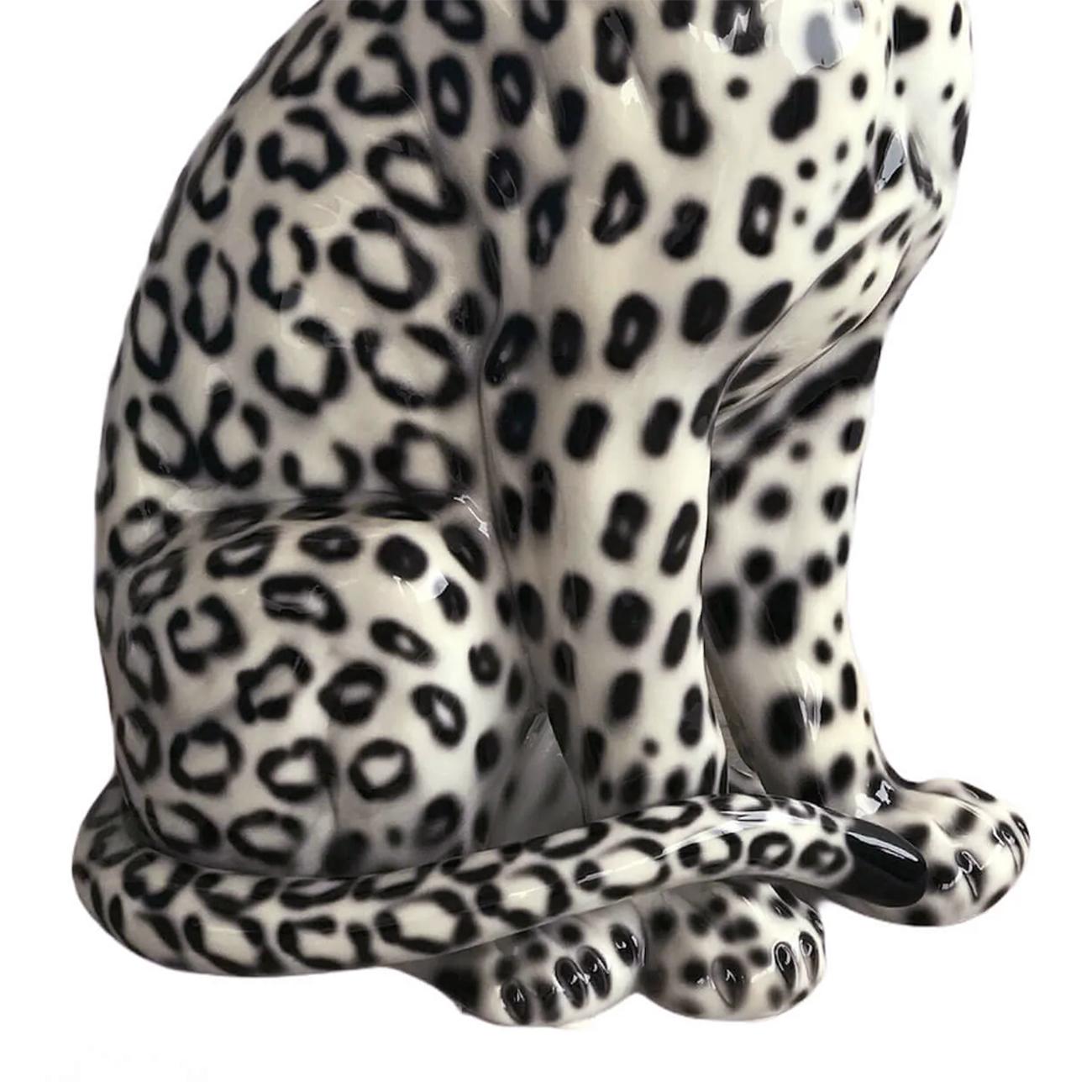 Contemporary Leopard Black and White Left Sculpture For Sale