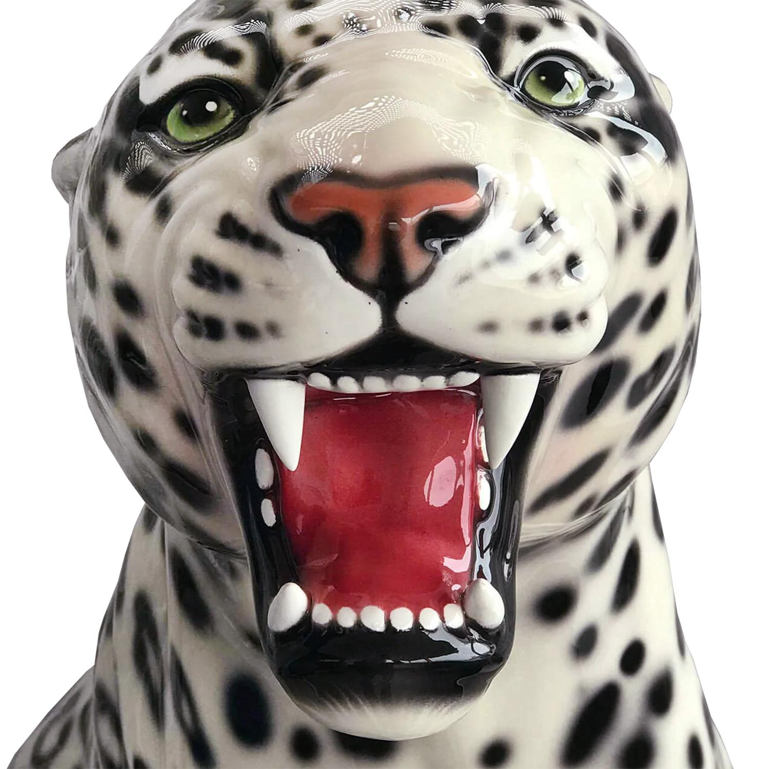 Ceramic Leopard Black and White Left Sculpture For Sale