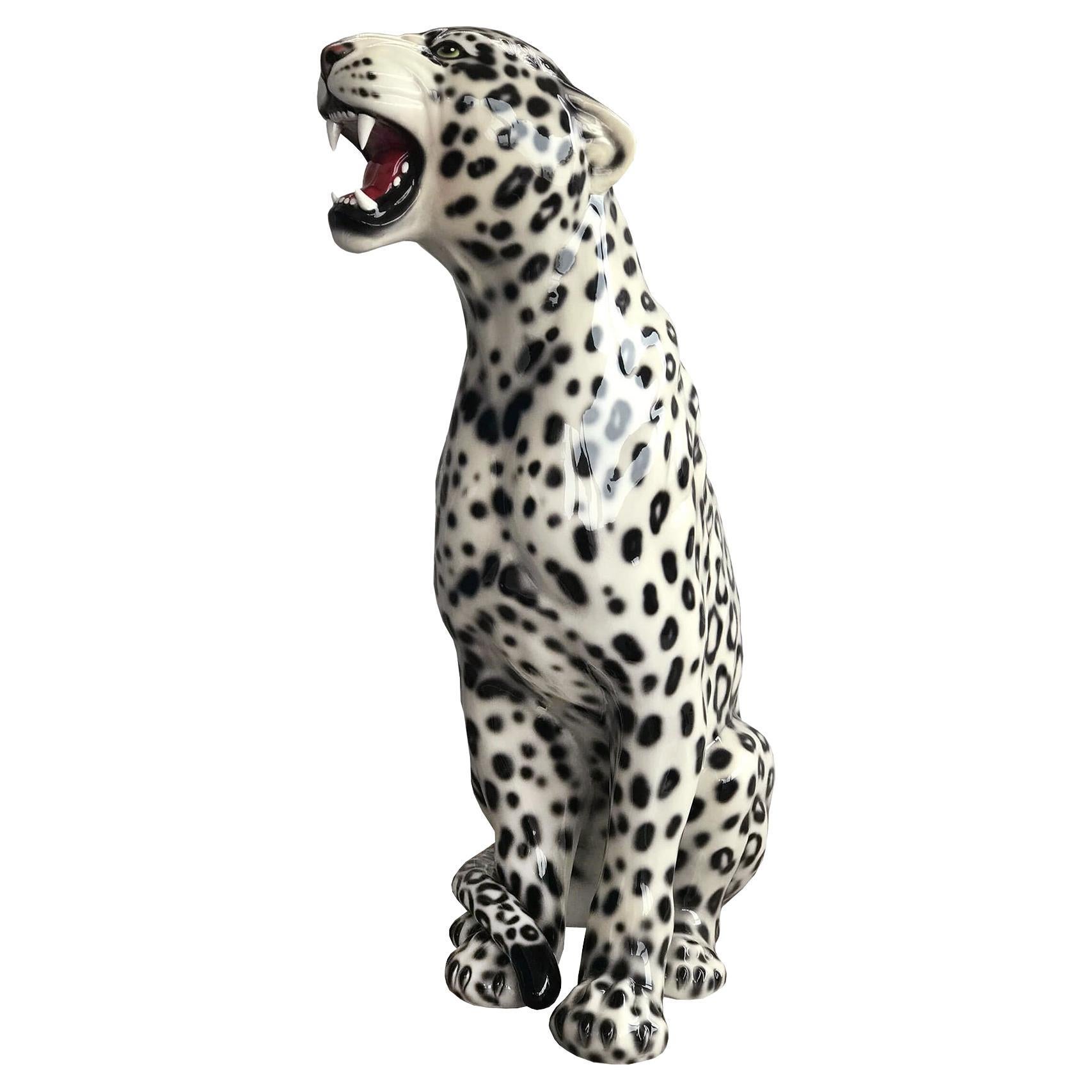 Leopard Black and White Left Sculpture For Sale