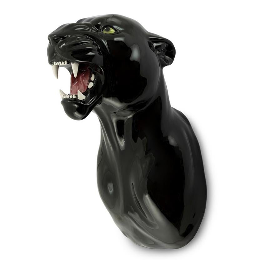 Italian Leopard Black Wall Decoration in Ceramic For Sale