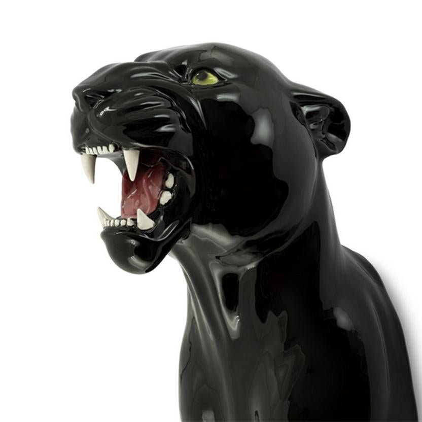 Cast Leopard Black Wall Decoration in Ceramic For Sale