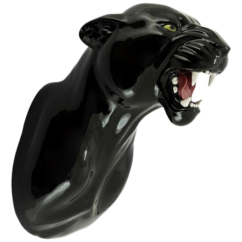 Leopard Black Wall Decoration in Ceramic For Sale