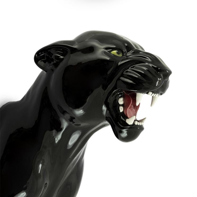 Contemporary Leopard Black Wall Sculpture in Ceramic