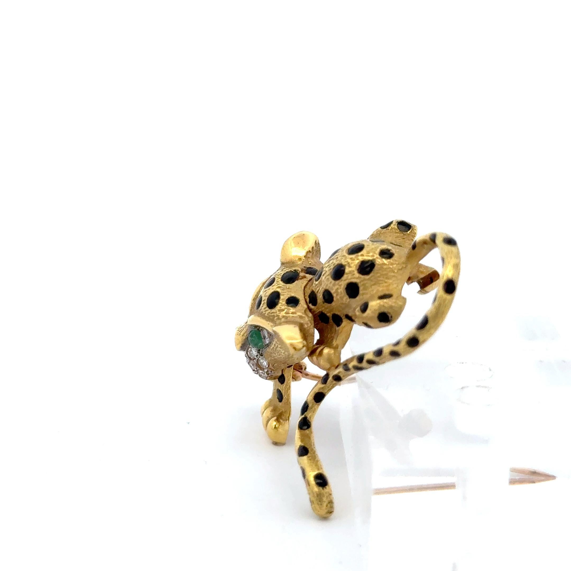 da uomo o donna Spilla Leopardo in oro giallo 18 carati e smalto in vendita