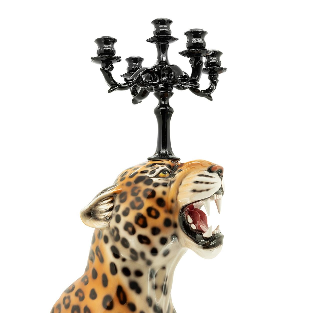 Leoparden-Kerzenhalter-Skulptur (Keramik) im Angebot