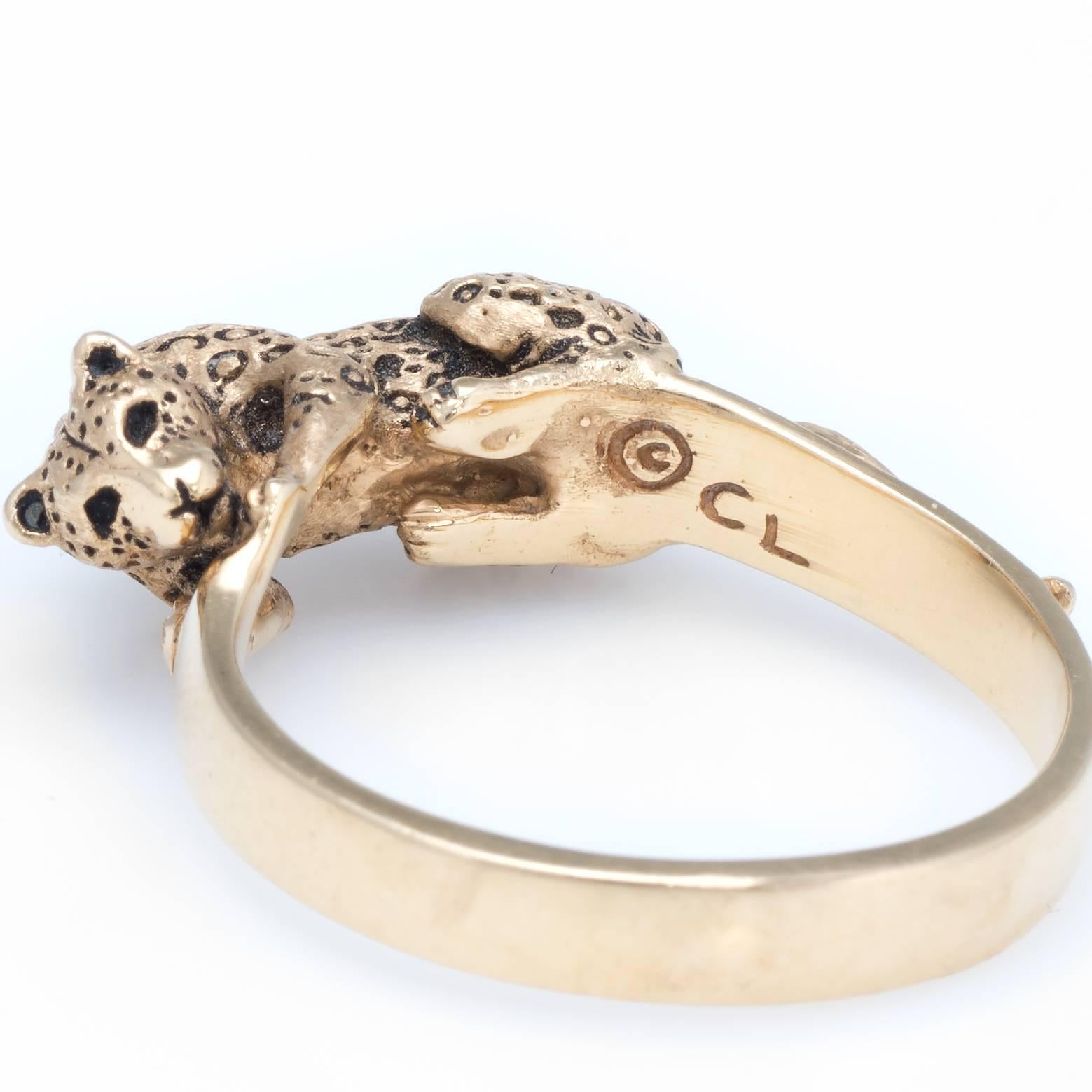 Leopard Cat Ring  14 Karat Gold Fine Animal Jewelry Heirloom In Good Condition In Torrance, CA