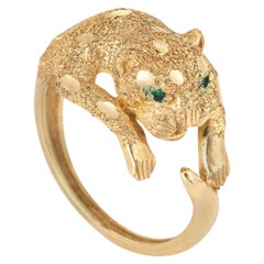 Leopard Cat Ring Vintage 14 Karat Yellow Gold Estate Fine Animal Jewelry