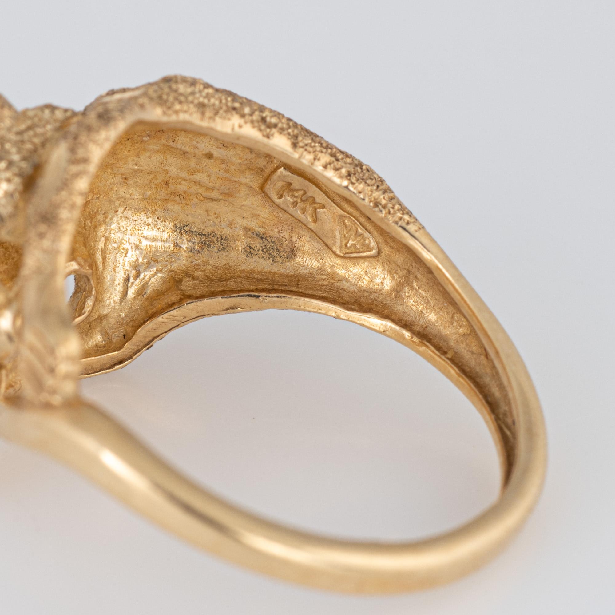 Modern Leopard Cat Ring Vintage 14 Karat Yellow Gold Estate Fine Animal Jewelry