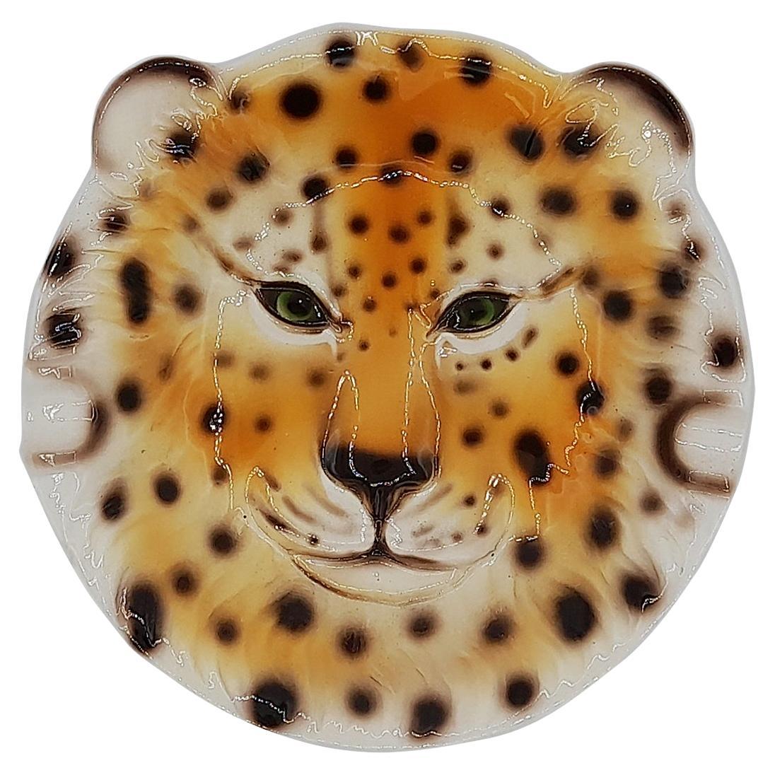 Leopard Ceramic Ashtray Handpainted and Handmade in Italy For Sale