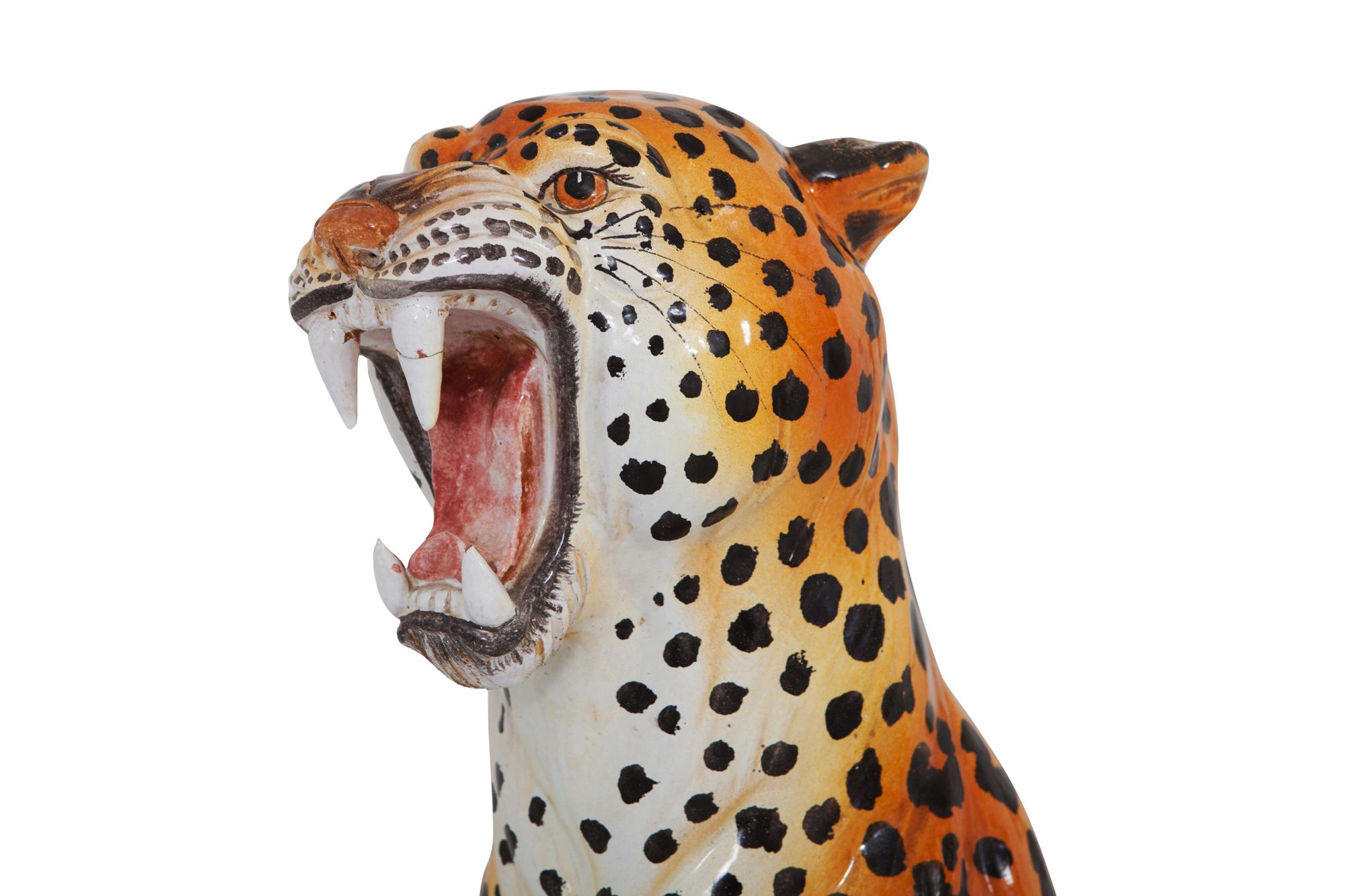 Italian Leopard Ceramic Hand-Painted Sculptures from Italy, 1950s