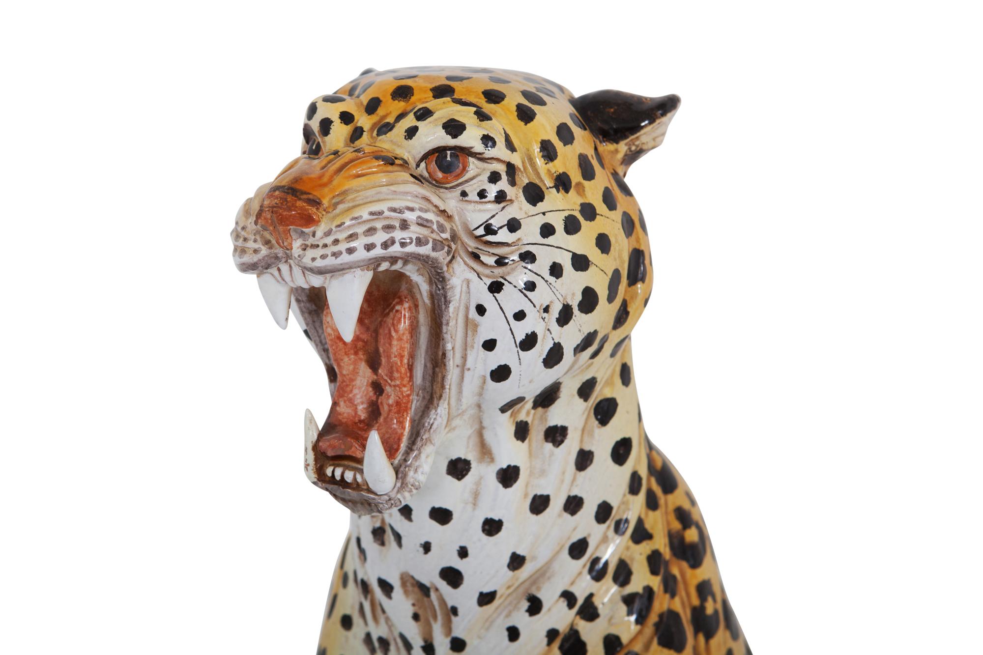 Mid-20th Century Leopard Ceramic Hand-Painted Sculptures from Italy, 1950s
