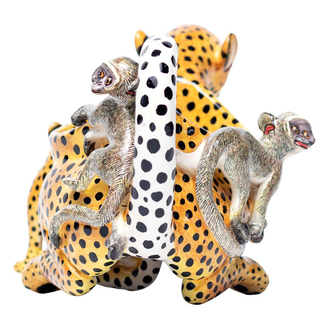 Ciotola per arachidi in ceramica leopardata, realizzata a mano in Sudafrica In condizioni ottime in vendita a North Miami, FL