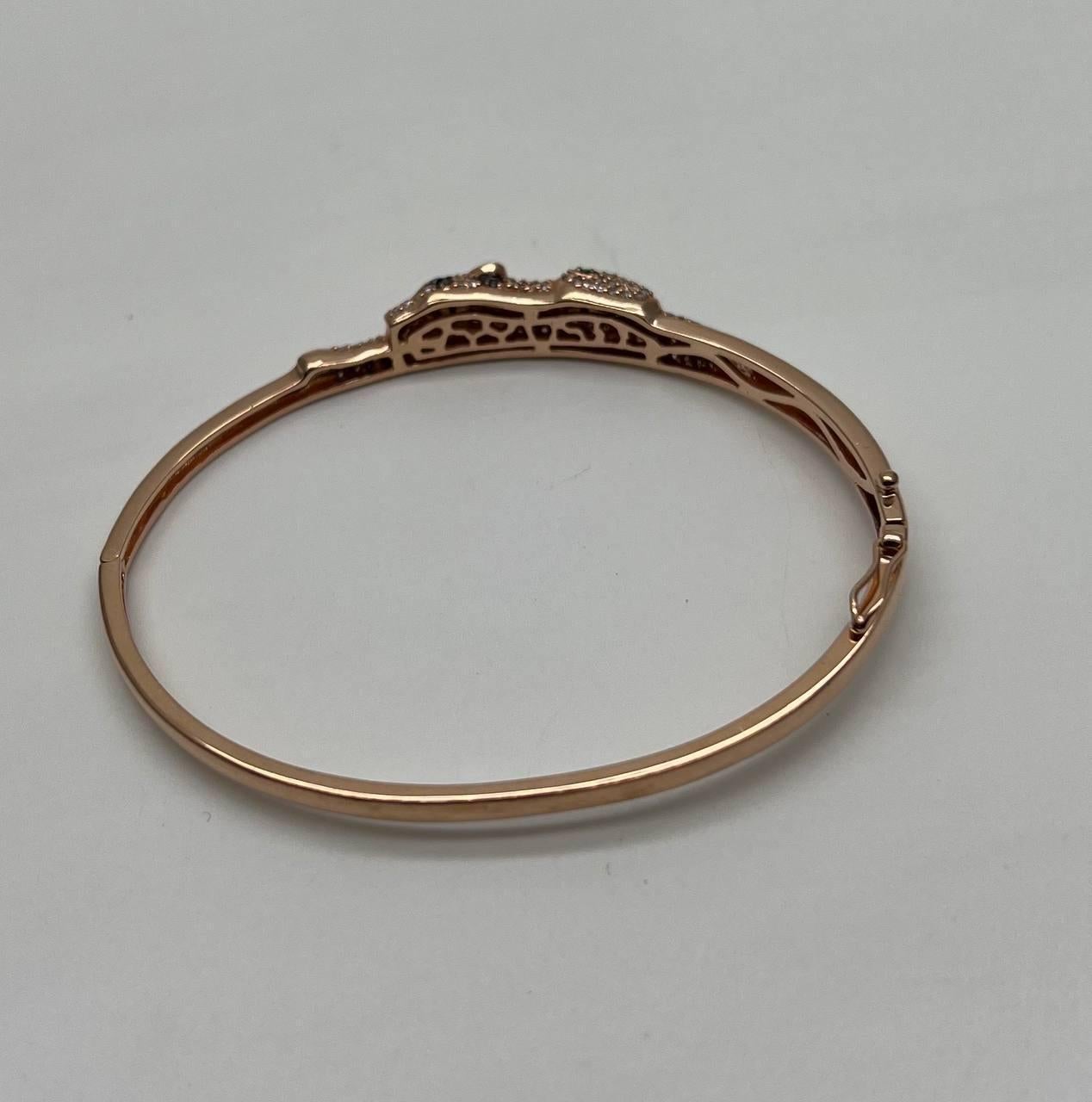 Bracelet jonc à charnières en or rose 14 carats avec léopard guépard Jaguar pavé de diamants Neuf - En vente à Oakton, VA