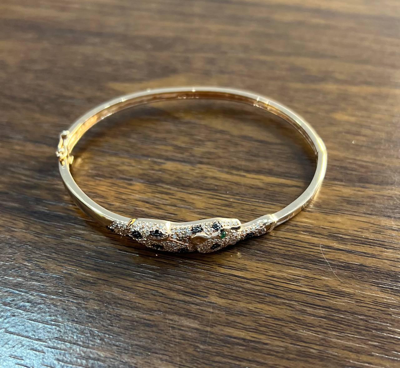 Bracelet jonc à charnières en or rose 14 carats avec léopard guépard Jaguar pavé de diamants Pour femmes en vente