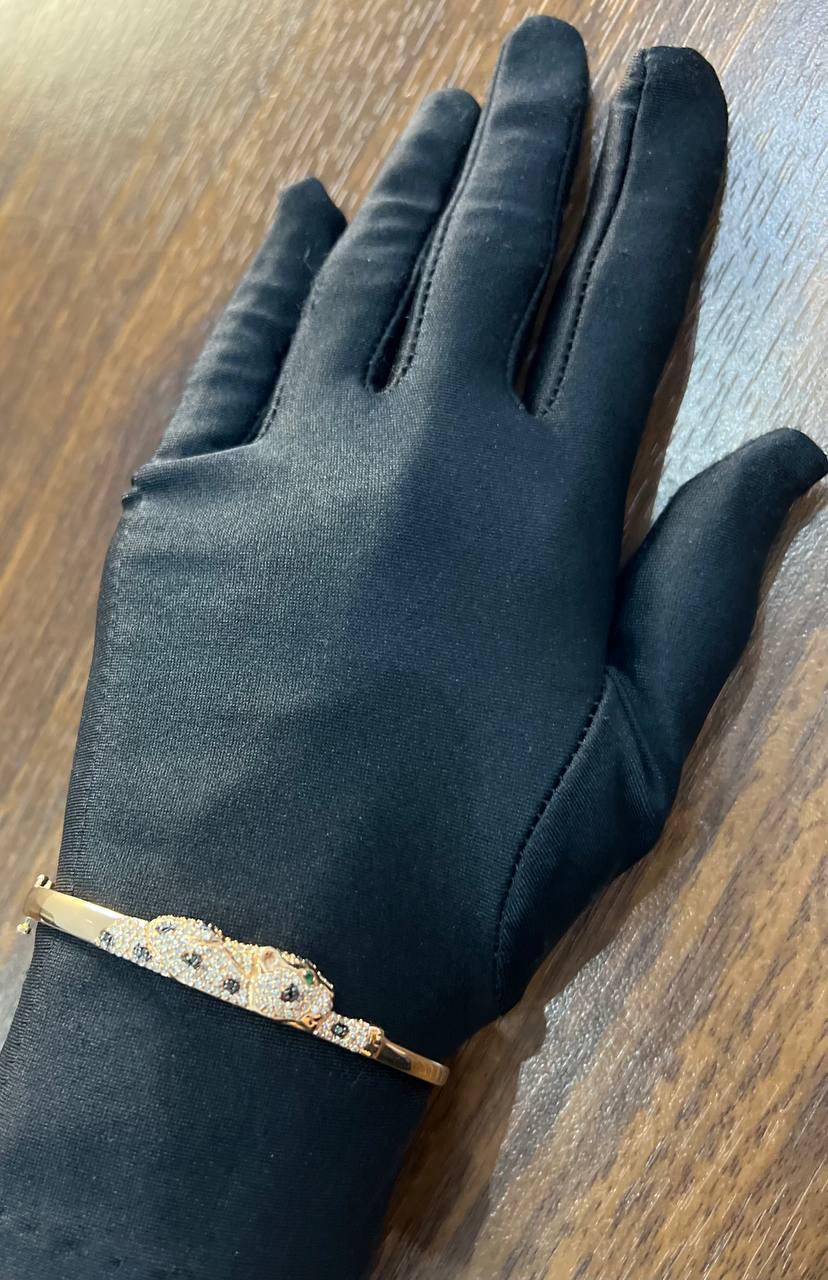 Bracelet jonc à charnières en or rose 14 carats avec léopard guépard Jaguar pavé de diamants en vente 3