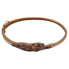 Bracelet jonc à charnières en or rose 14 carats avec léopard guépard Jaguar pavé de diamants