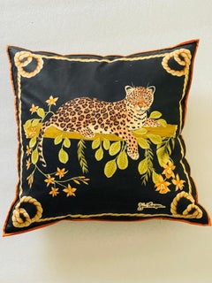 Leopard Cheetah Signed Silk Scarf Pillow