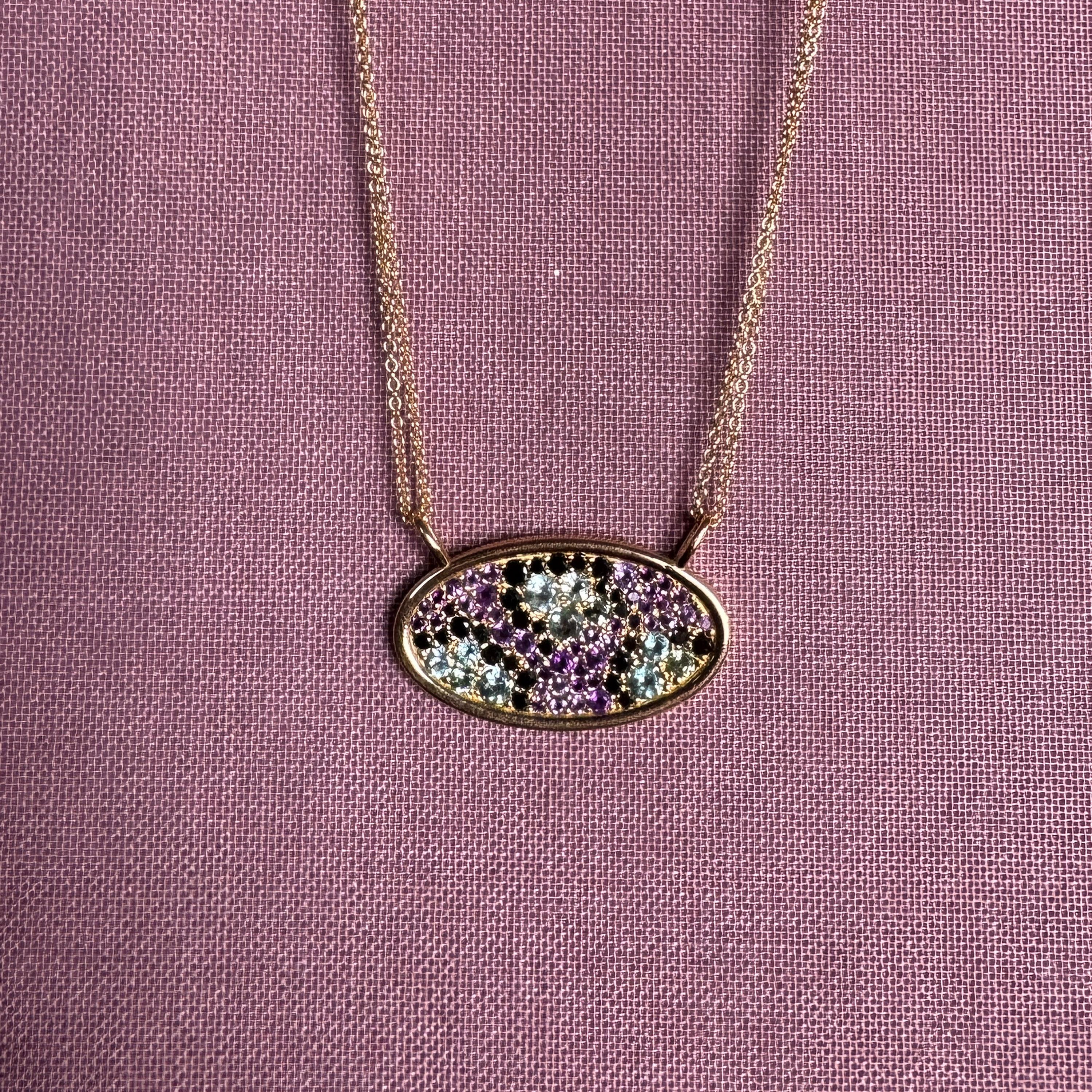 Contemporary Leopard Crush Pendant in 18 Karat Gold with Diamonds, Amethysts And Grn Beryls For Sale