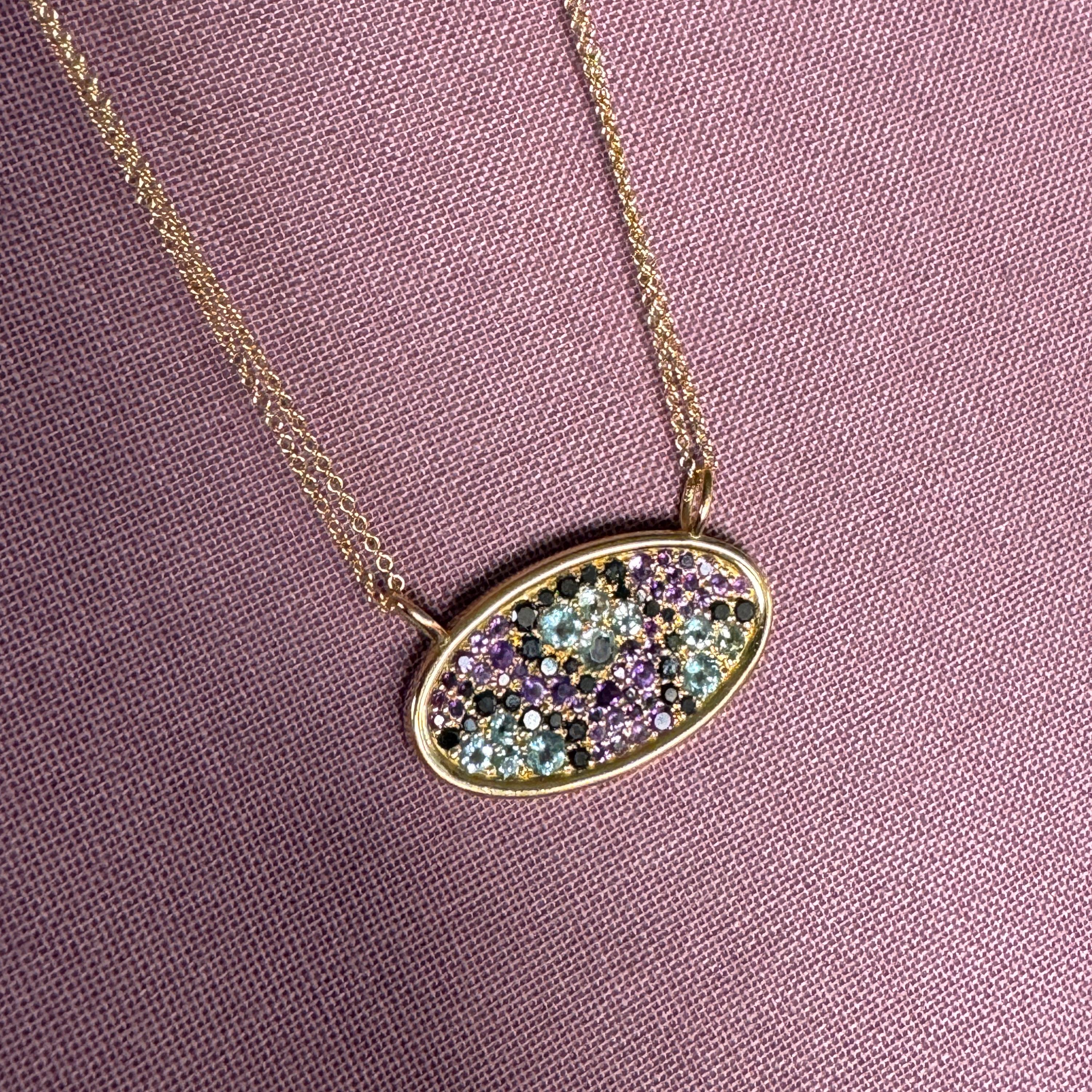 Round Cut Leopard Crush Pendant in 18 Karat Gold with Diamonds, Amethysts And Grn Beryls For Sale