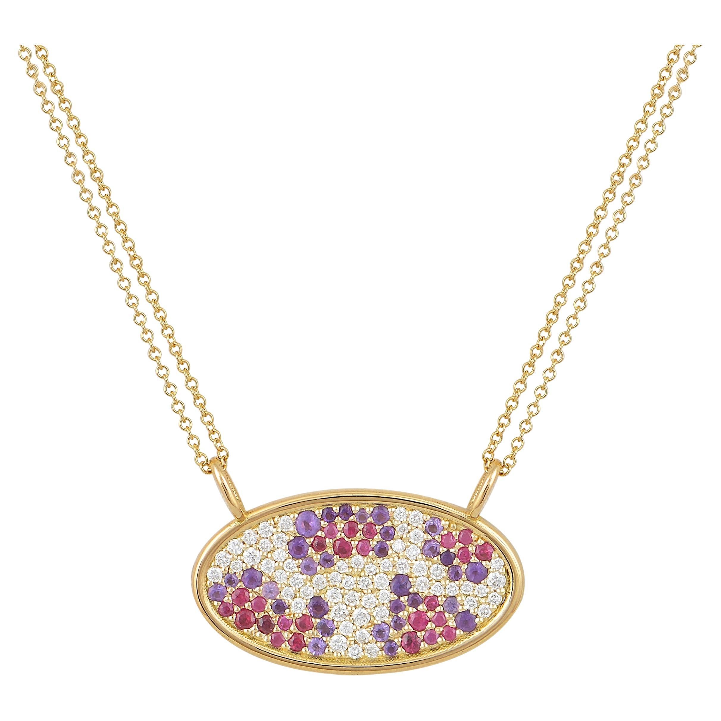 Leopard Crush Pendant in 18 Karat Gold with Diamonds, Rubies And Amethysts For Sale