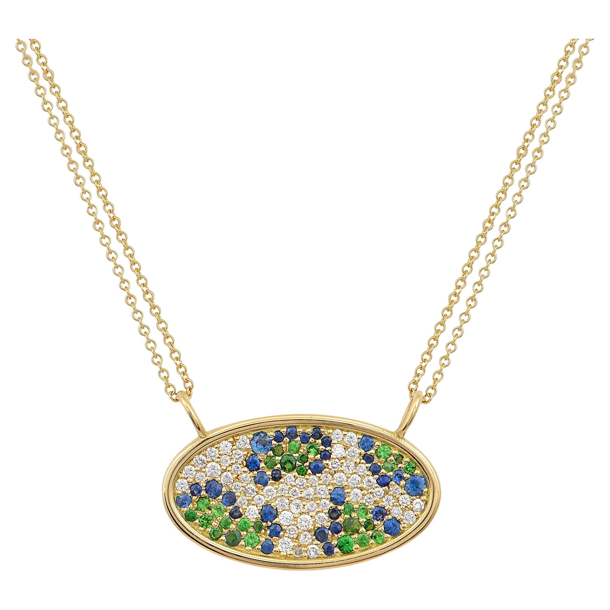 Leopard Crush Pendant in 18 Karat Gold with Diamonds, Sapphires and Tsavorites For Sale