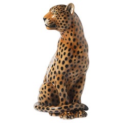 Escultura Sentada Leopardo Marrón Oscuro
