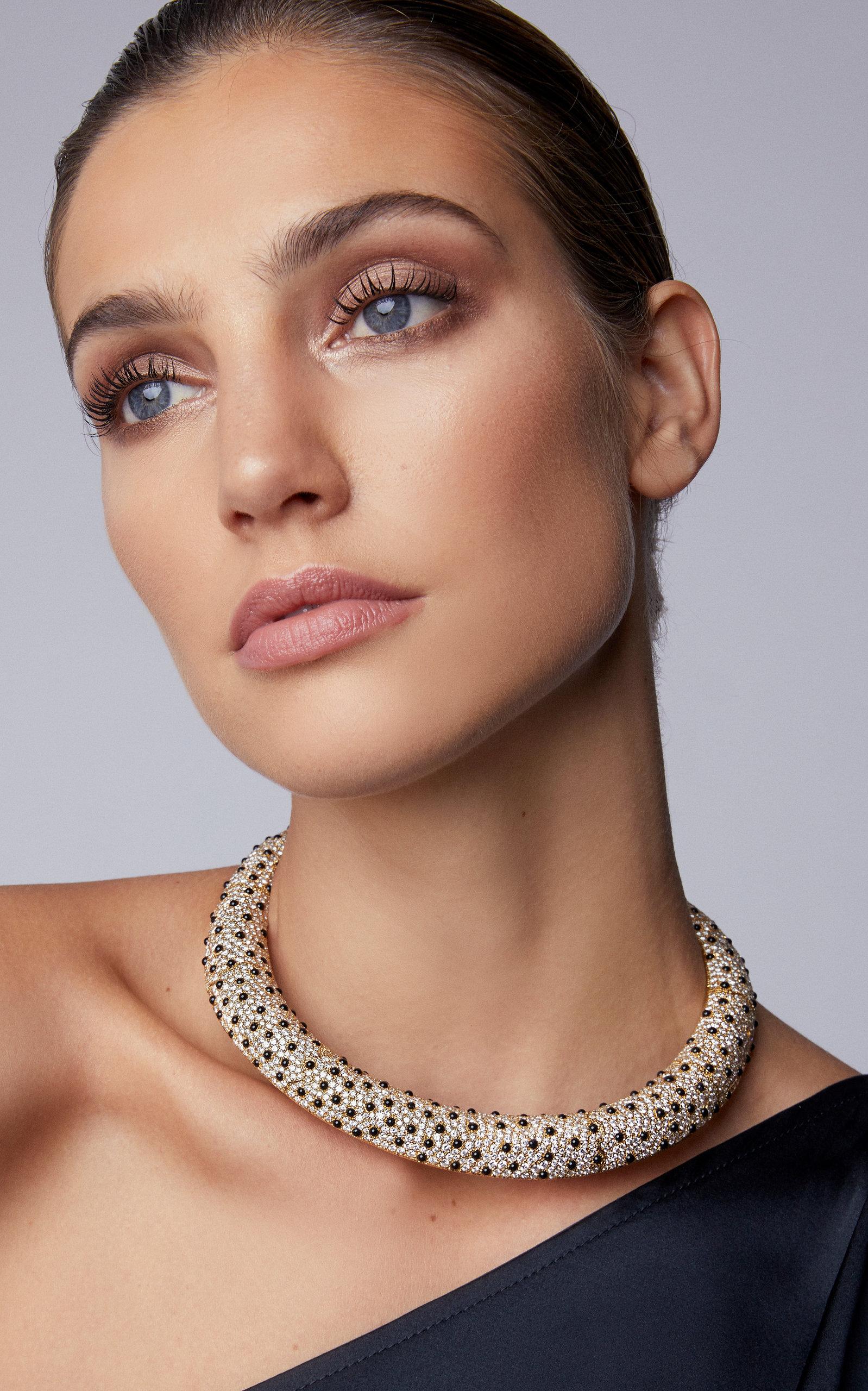 Women's Leopard Diamond Onyx Necklace For Sale