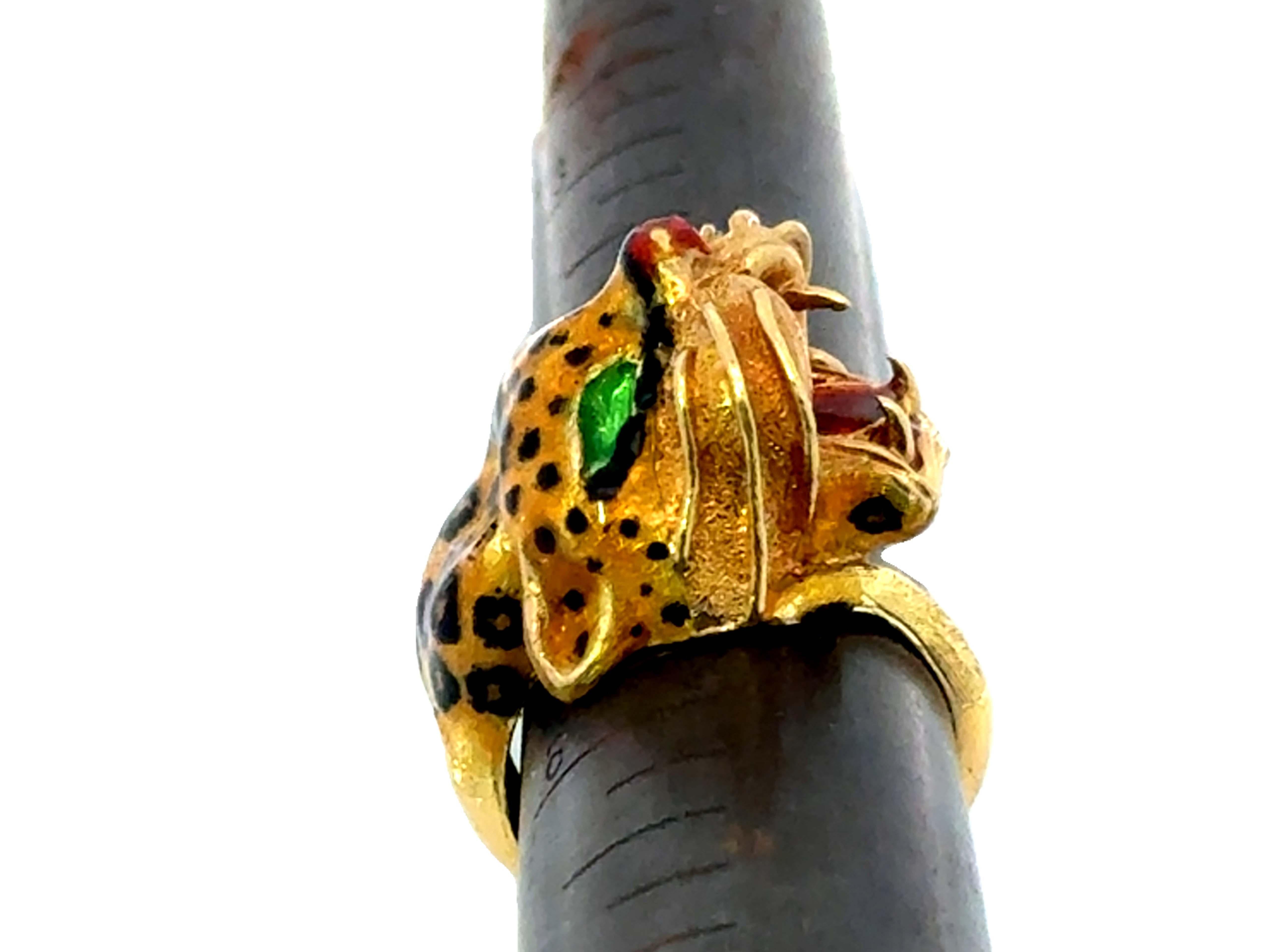 Anello con smalto leopardato in oro giallo 18 carati Made in Italy in vendita 6
