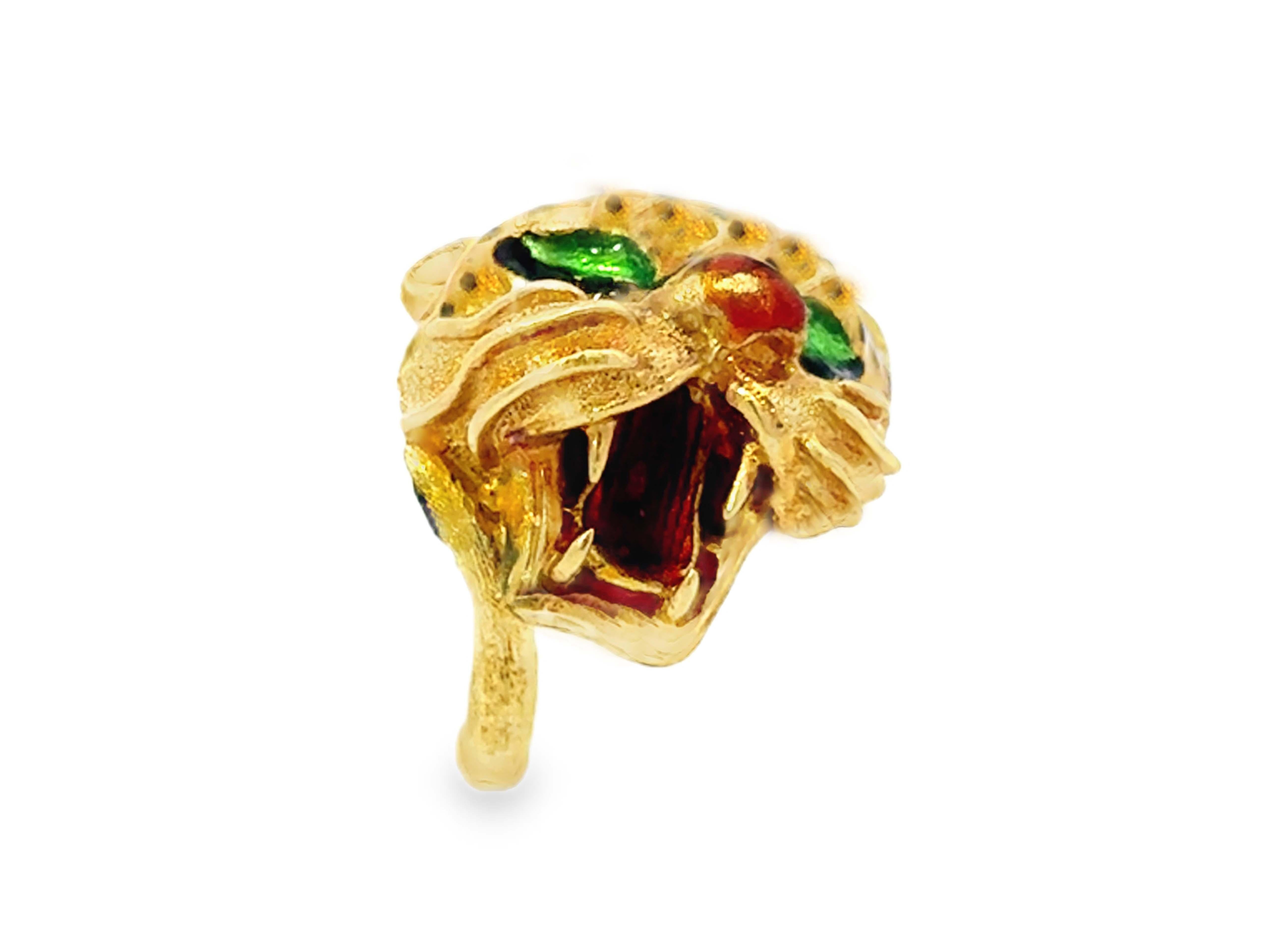 Anello con smalto leopardato in oro giallo 18 carati Made in Italy In condizioni ottime in vendita a Honolulu, HI