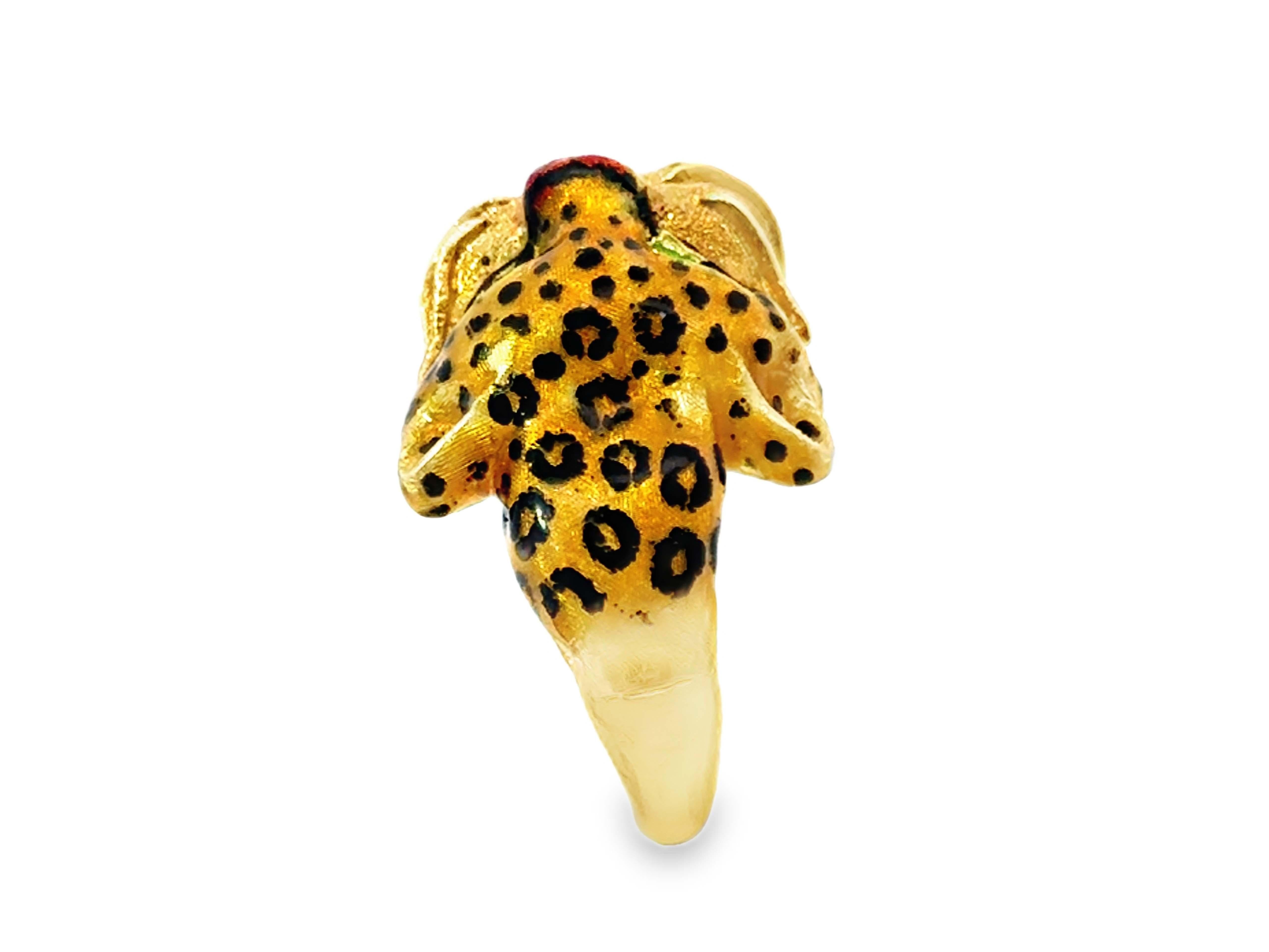 Anello con smalto leopardato in oro giallo 18 carati Made in Italy in vendita 3