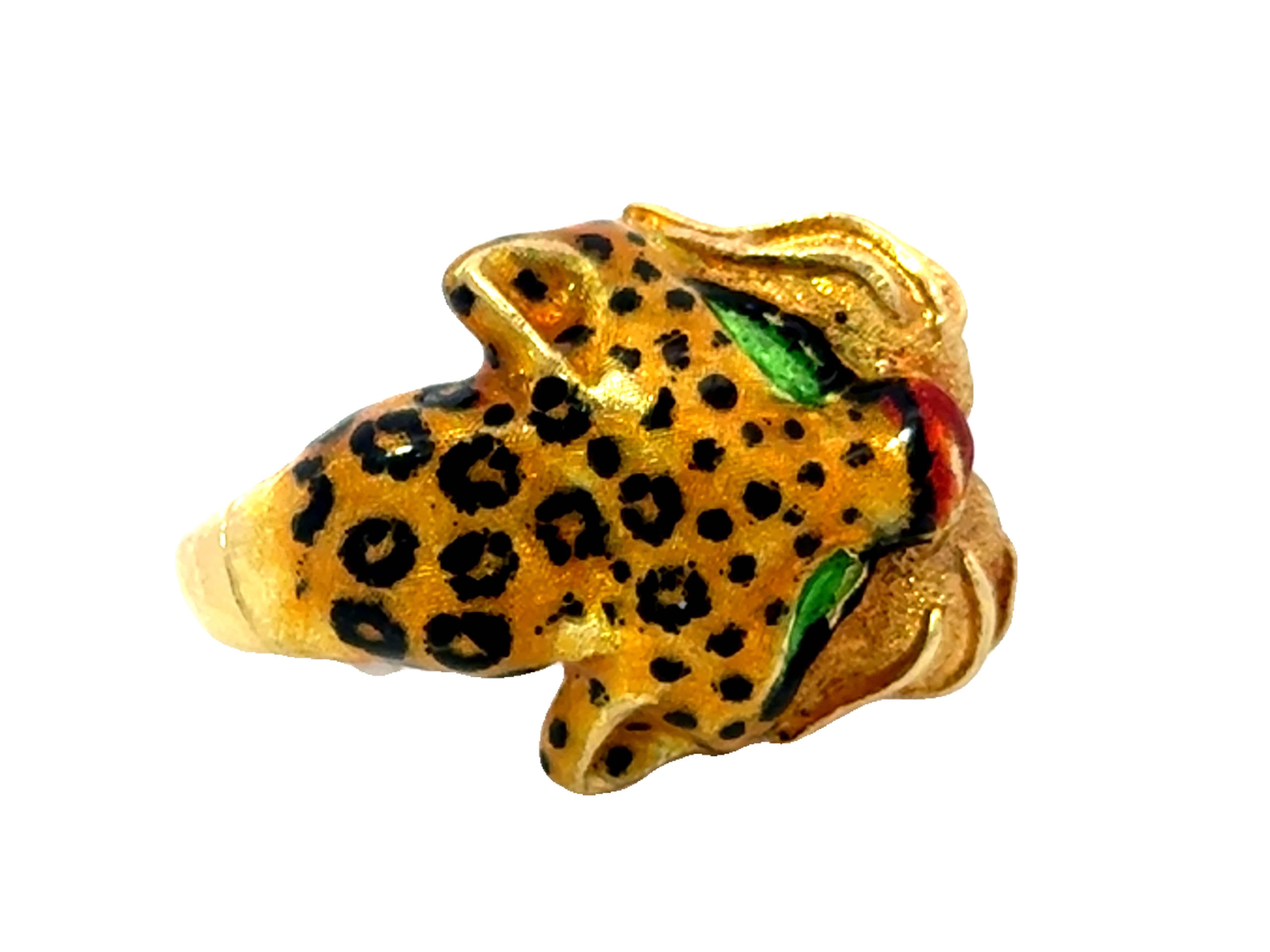Anello con smalto leopardato in oro giallo 18 carati Made in Italy in vendita 4