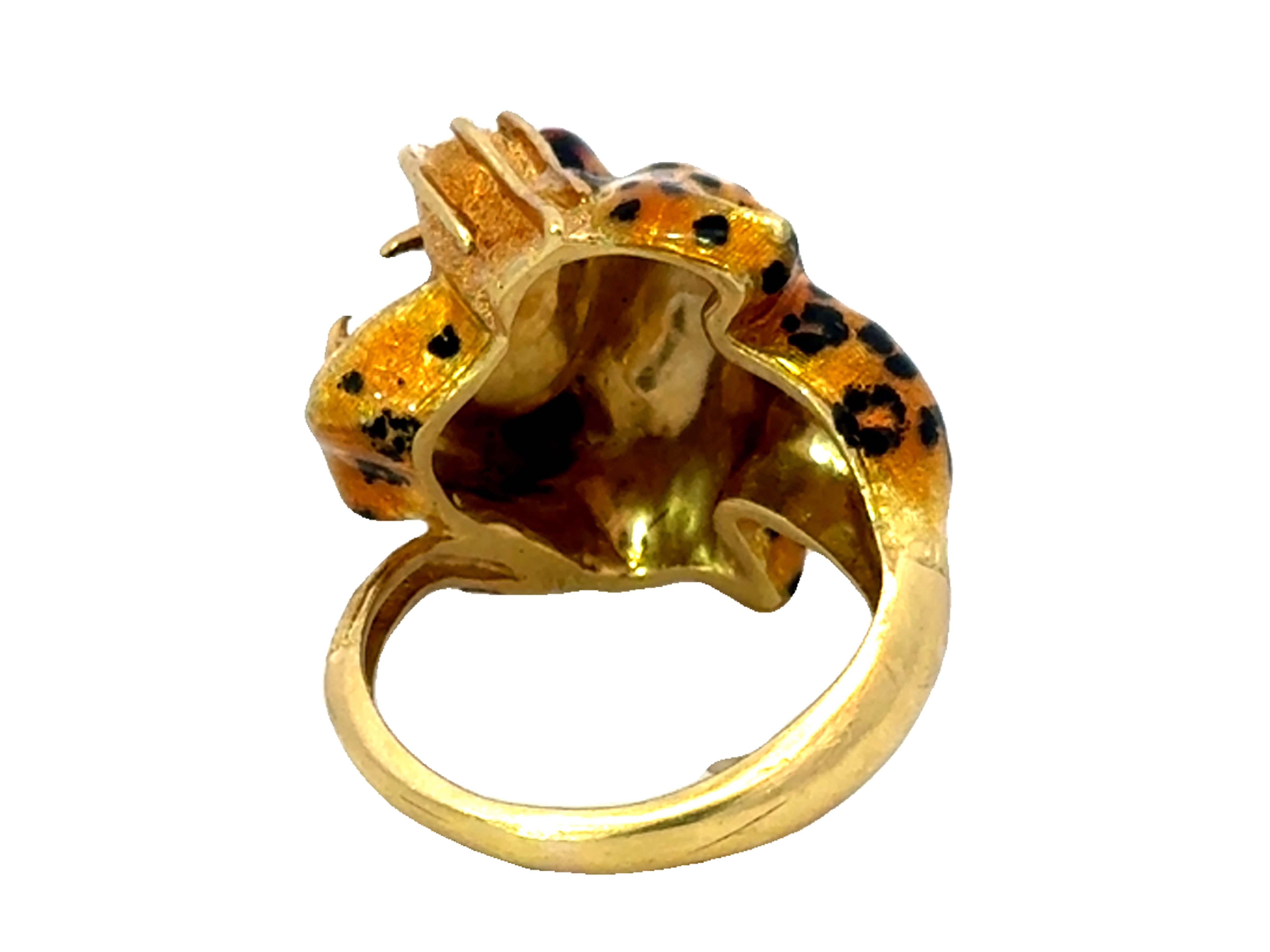 Anello con smalto leopardato in oro giallo 18 carati Made in Italy in vendita 5