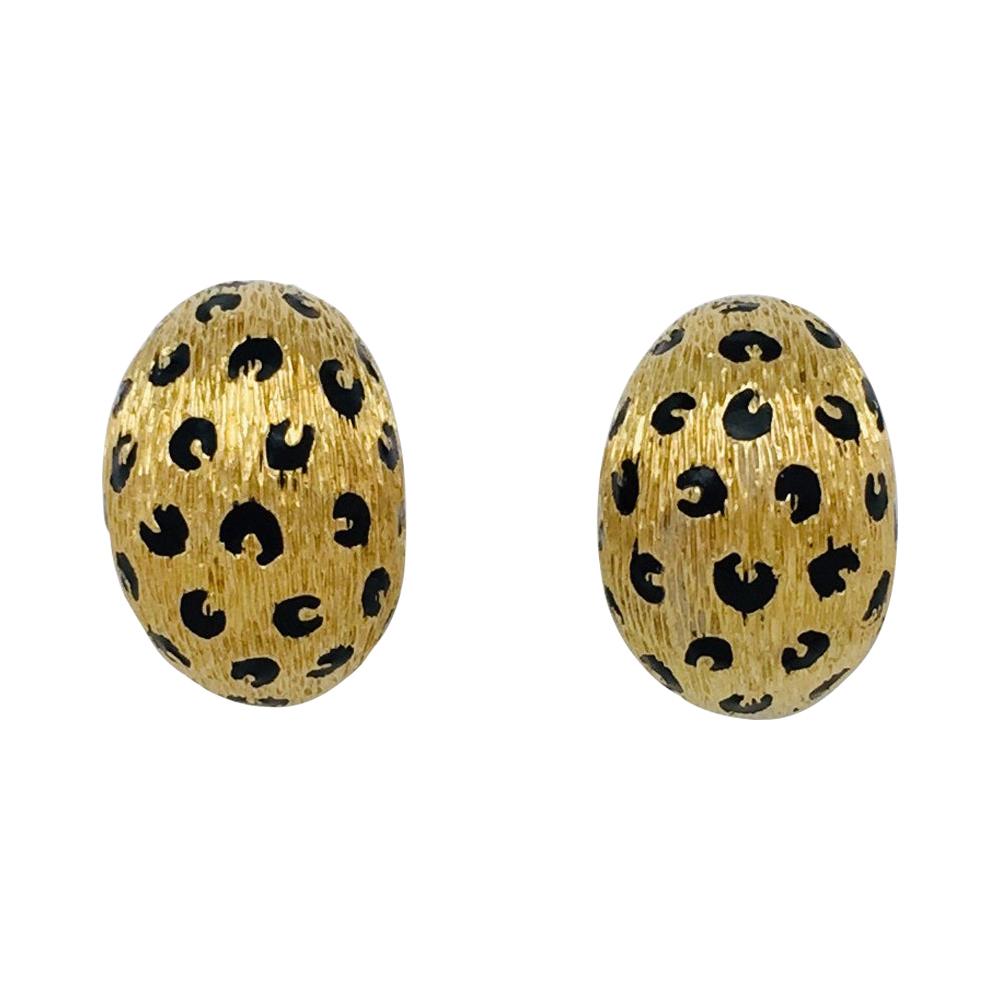 Leopard Fred Earrings, Yellow Gold and Black Enamel Spots