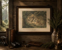 Caccia al leopardo nella giungla - Antica litografia di avventura sulla fauna selvatica, 1883